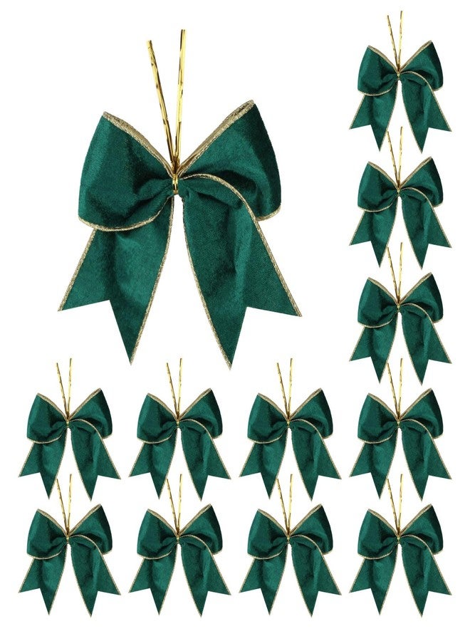 Meseey 12 Pcs 6 Inch Christmas Bow Green Velvet with Golden Edge Waterproof Wreath Bows for Xmas Garland DIY Craft Gift Wrapping Party Holiday Basket Ornaments (Green Velvet) - Image 1